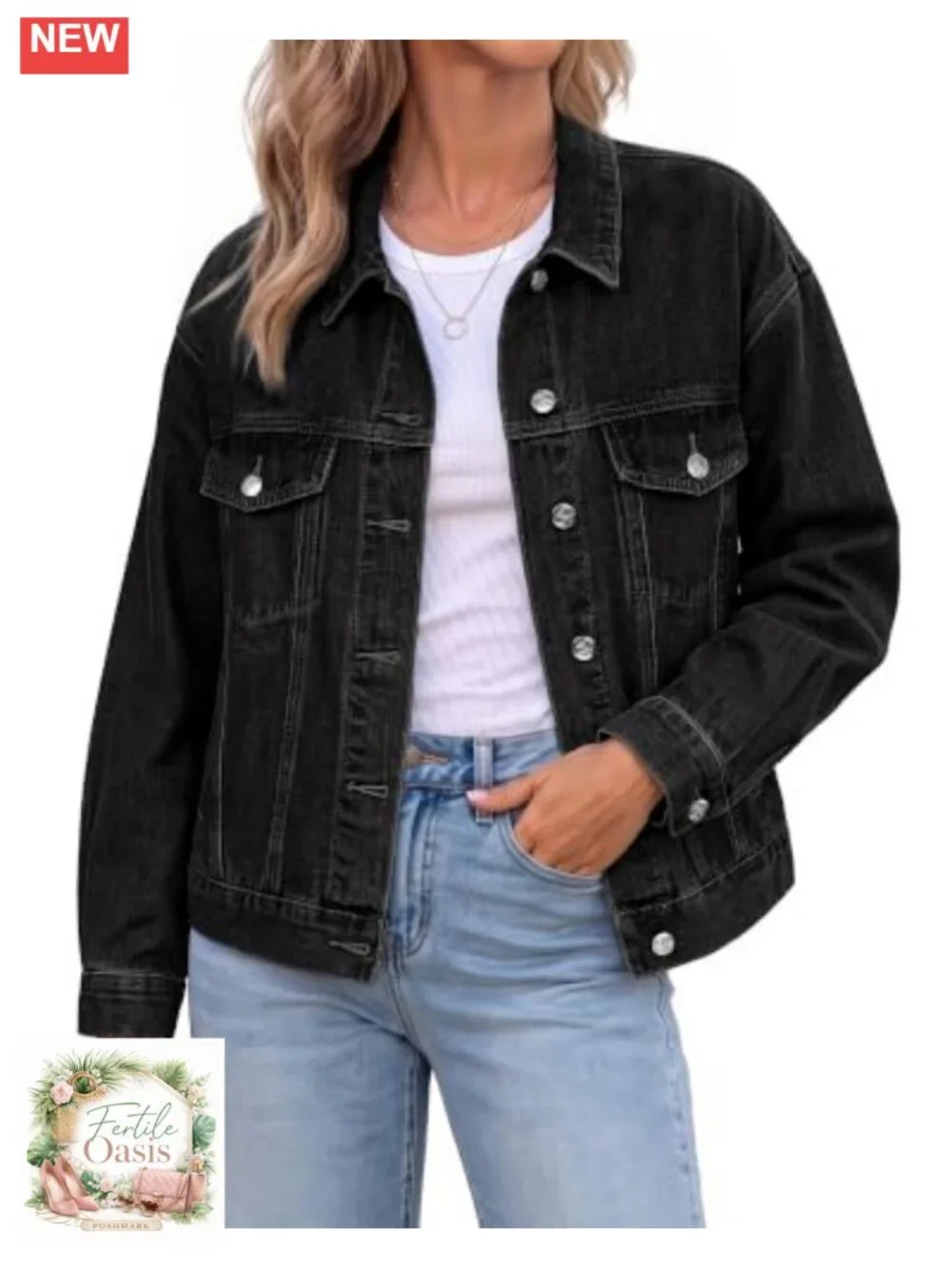 Trendy Button Up Classic Oversized Denim Jacket Women's